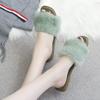 Fashion Bedroom Slides Shoes for Women 2024 Fuzzy Low Heel Summer Soft House Furry Sandals Woman Slippers Green Home Luxury On Promotion