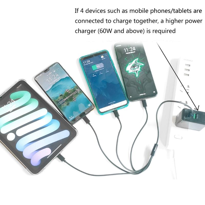 Кабель для зарядки Type-C 50 см 1 на 4 Удлинитель шнура USB-C для мобильных телефонов, планшетов, разъемов
