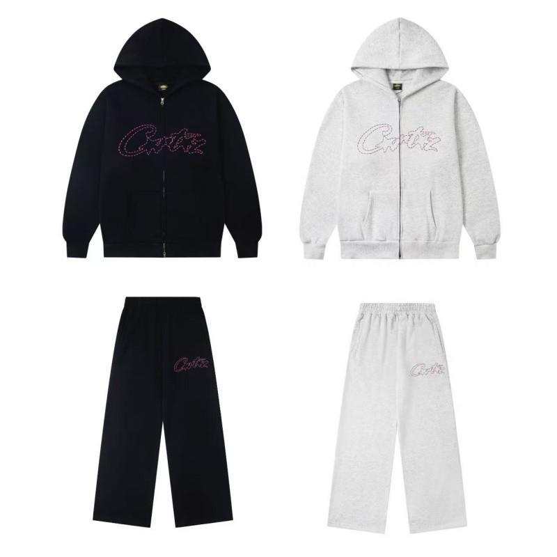 Unisex Hooded Fleece-Lined Cotton Sweatshirt Jogger Pants Set Casual Streetwear Outfit