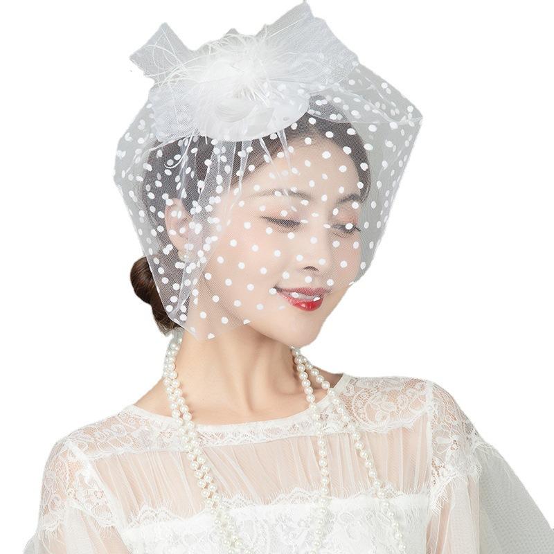 Bridal Face Covering Headgear Veil Old Shanghai Cheongsam Accessories Classical Feather Top Hat