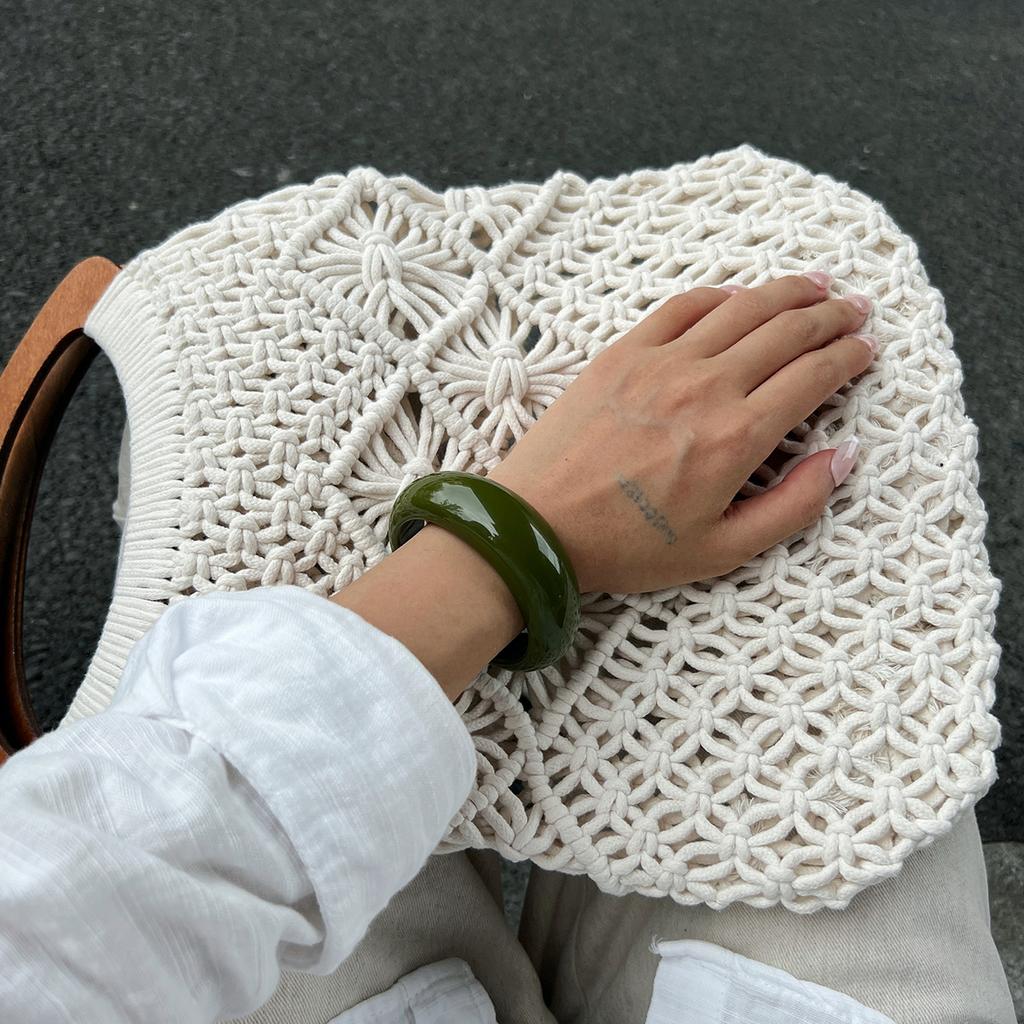 Street Style French Retro Round Smooth Open Bracelet Design Resin Ring