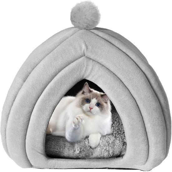 Cat Cave Bed Foldable Cat Bed Dome for Indoor Kitten with Removable Washable Cushion Kitten House Huts with Anti-Slip Bottom for Small Medium Kitty