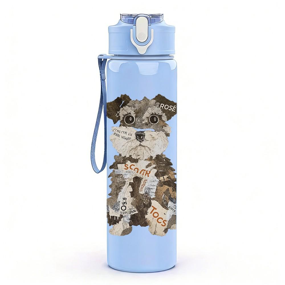 1PC Schnauzer Puppy Dog Illustration 750ml Color Plastic Sports Water Bottle Leakproof Flip Straw Lid Suitable for Sports Office Home Use