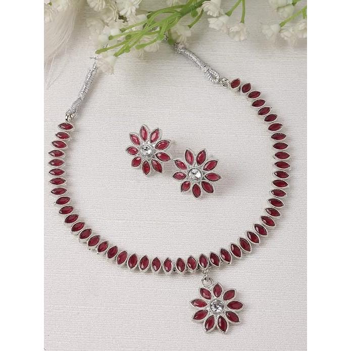 Набор украшений из оксидированного посеребренного цветка и листа с американскими бриллиантами и шипованными серьгами для девочек и женщин