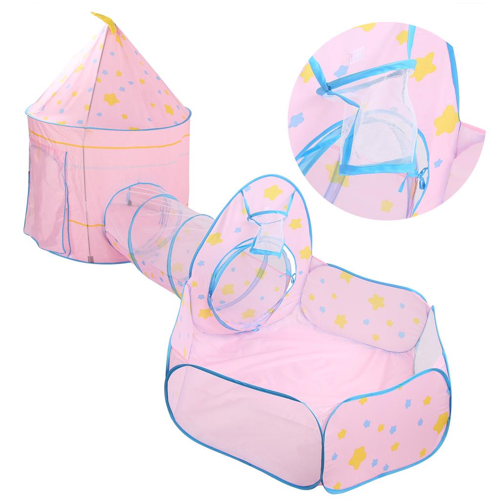 3pcs Baby Tent Kid Crawling Tunnel Play Tent Indoor Children Toddler Toy Ball PoolPink