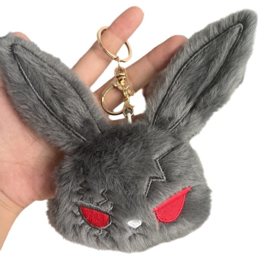 Dark Style Gothic Bunny Keychain Cute Wounded Rabbit Keychain Plush Rabbit Keyring  Daily Use