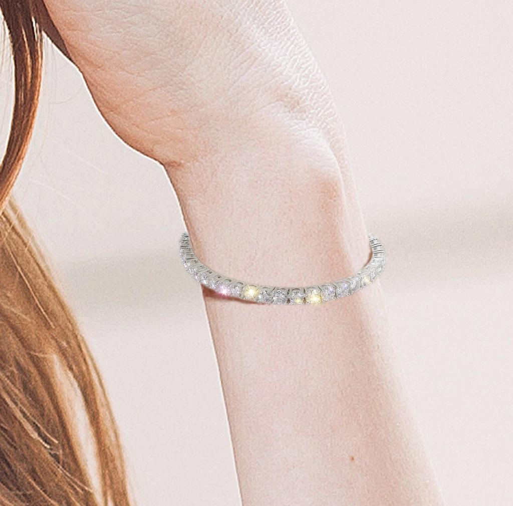 KRKC Moissanite Tennis S925 Simulated White Gold Carats Luxury Gift Box Bracelet Women's Bracelet, Silver, Diamonds, Plated, 2.1-12.3 Total,