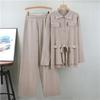 Fashion Knitted Set Women's Autumn New Style Loose Medium To Long Collar Cardigan Wide Leg Pants Two Piece Set