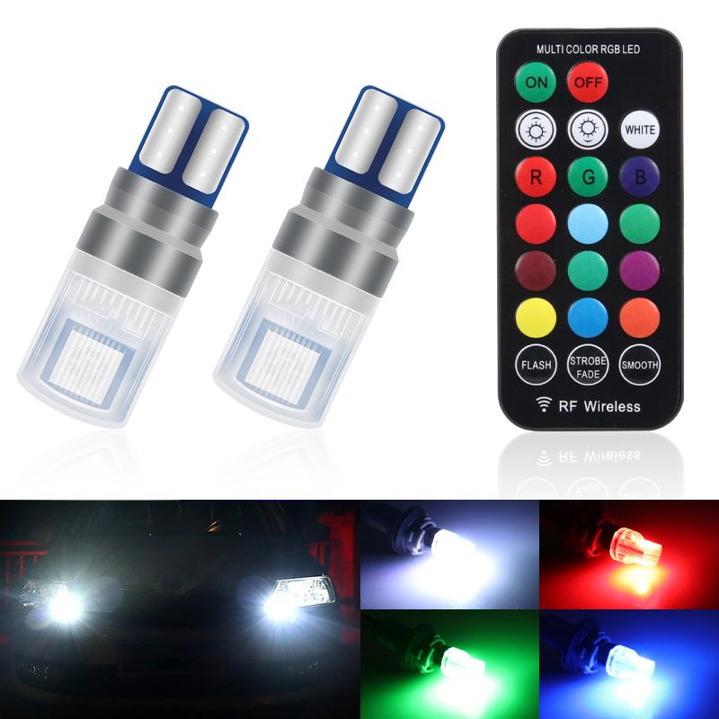 2Pcs/Set RGB LED T10 W5W Bulbs With Remote Control W5W Led 194 168 Car Reading Dome Light Car Wedge Lamp License Plate Lights Bulbs 7
