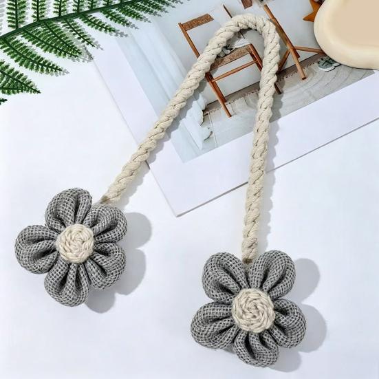 Cotton And Linen Curtain Tiebacks, Decorative Curtain Holdbacks Rope, Flower Curtain Tie Backs, Boho Drapes Holdbacks for Home Office Hotel Decor