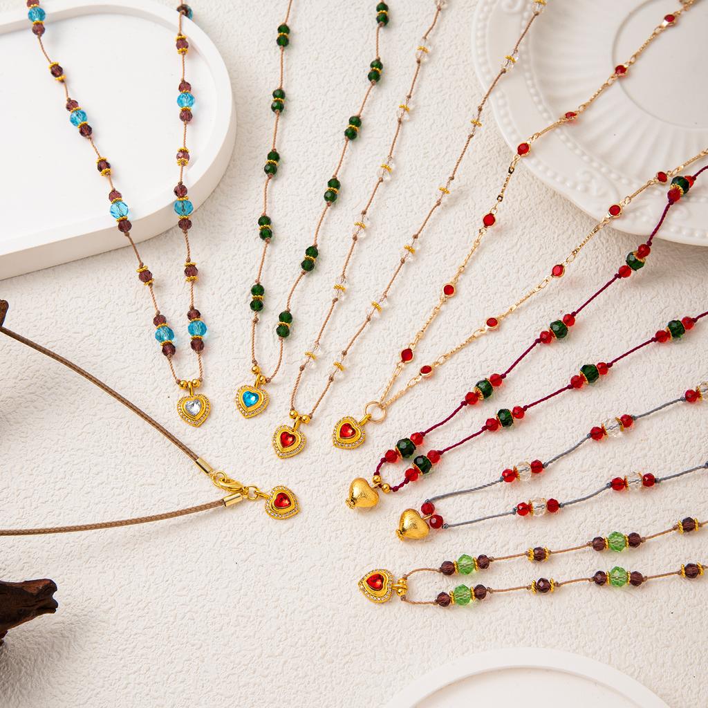 Fashionable temperament niche colorful heart shaped bead DIY pendant necklace for women