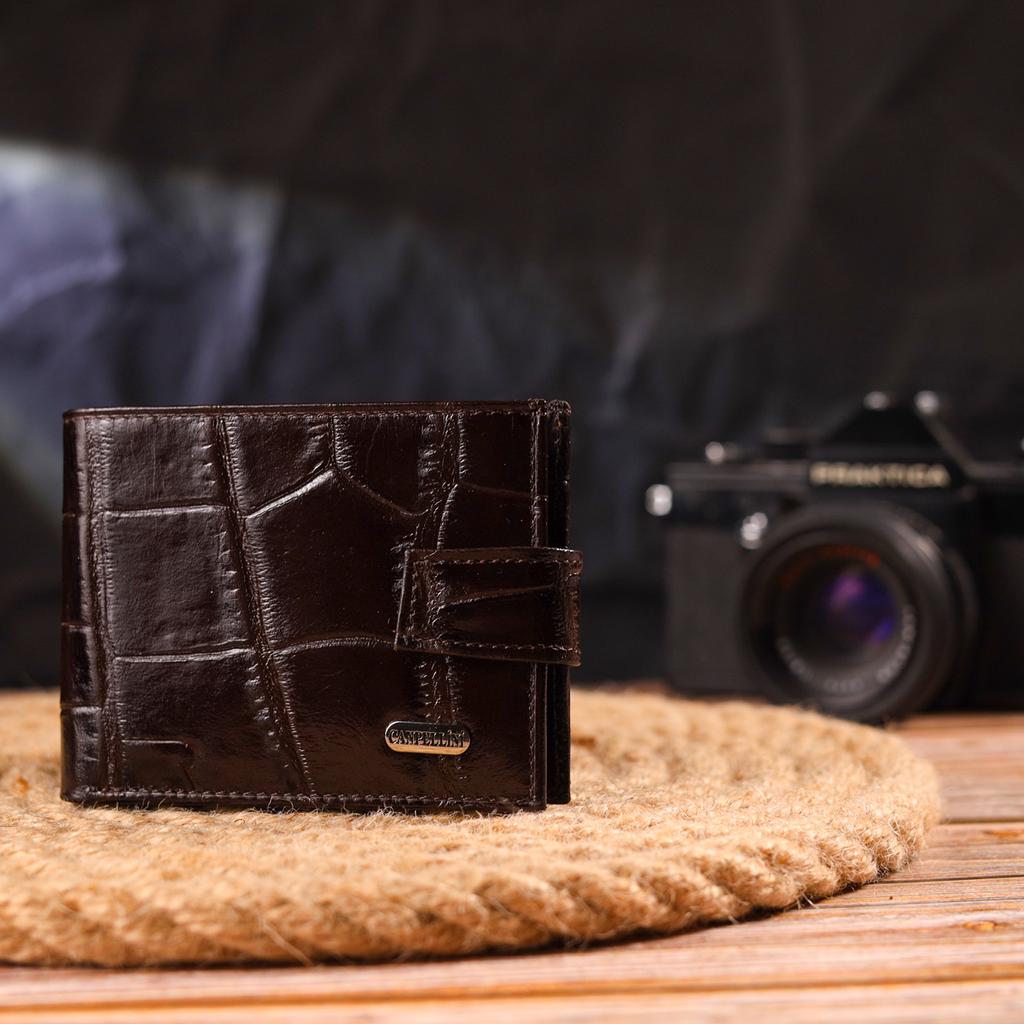 Надежный мужской кошелек из натуральной фактурной кожи CANPELLINI Purse 21516 Коричневый