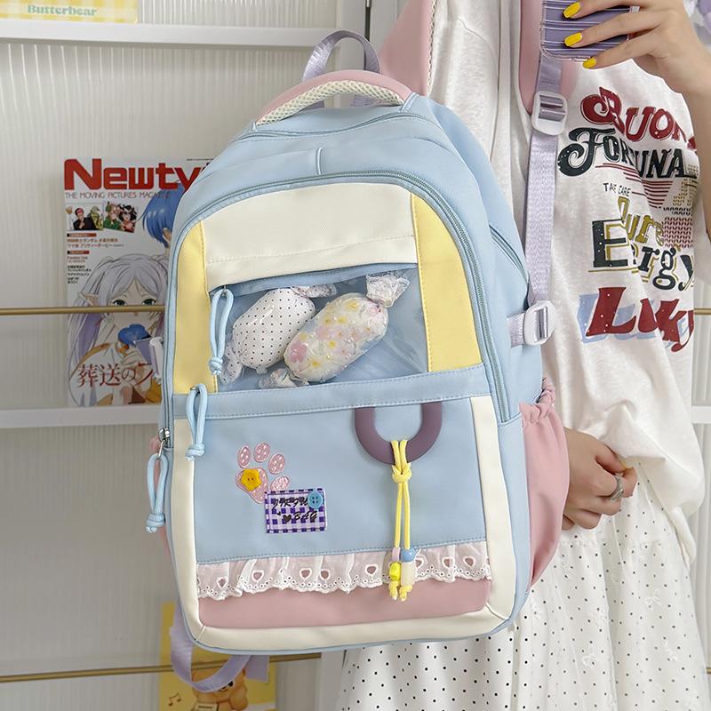 Schoolbag high value Japanese new ins fresh and sweet transparent pain bag make-up bag lightweight large capacity backpack