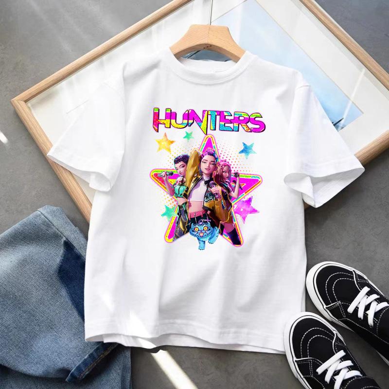 Детская одежда K-pop Demon Hunters Футболка с коротким рукавом Милая K-pop Demon Hunters Тигр Харадзюку Футболка для мальчиков девочек
