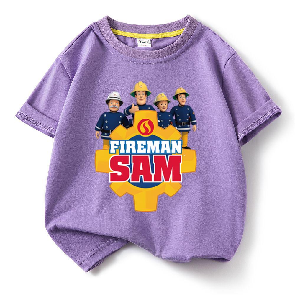 Детская хлопковая футболка Пожарный Сэм Мальчики Девочки Мультяшная футболка с круглым вырезом Маленький ребенок Футболка с коротким рукавом Детская летняя одежда Модный топ