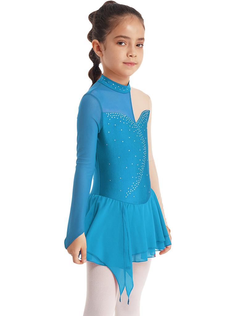 Тюлевое платье для девочек с открытой спиной, украшенное стразами, танцевальное платье для катания на коньках, платье для танцевальной вечеринки