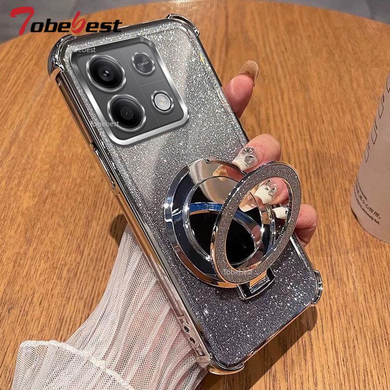 Блестящий противоударный силиконовый чехол для Xiaomi POCO X5 Pro 5G Зеркальный магнитный держатель-подставка Мягкая накладка