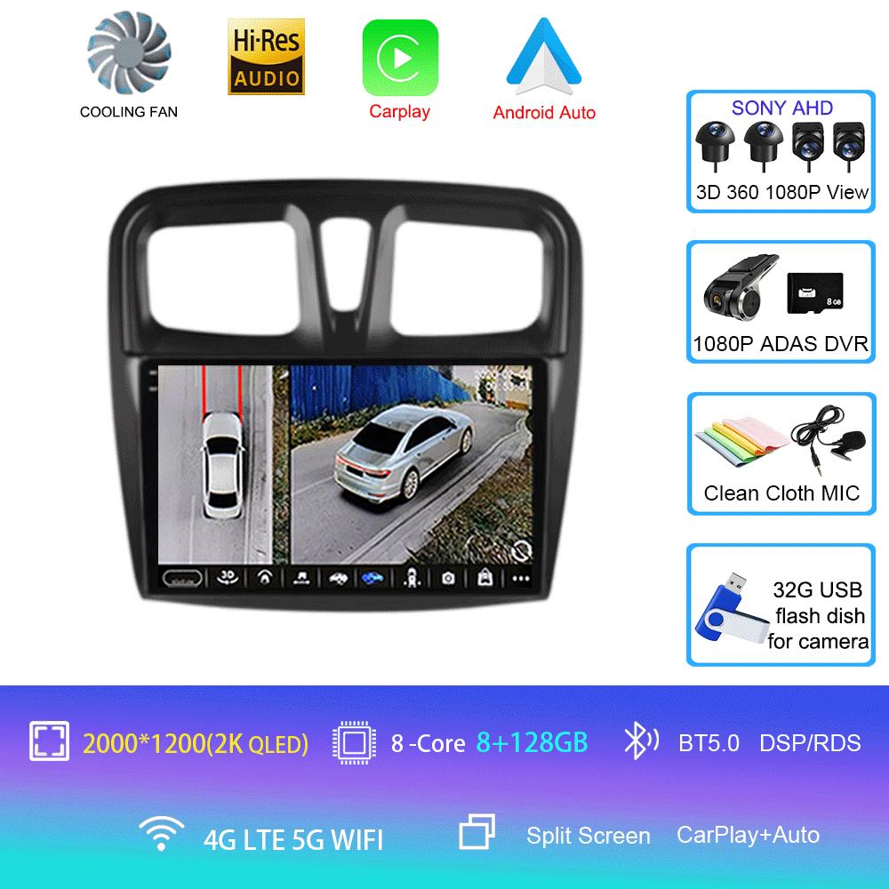 Для Renault Logan 2 Sandero 2 2012-2019 Автомобильное радио Android 14 Carplay Auto 2K Экран Мультимедийный проигрыватель Автомагнитола Стерео Головное Устройство