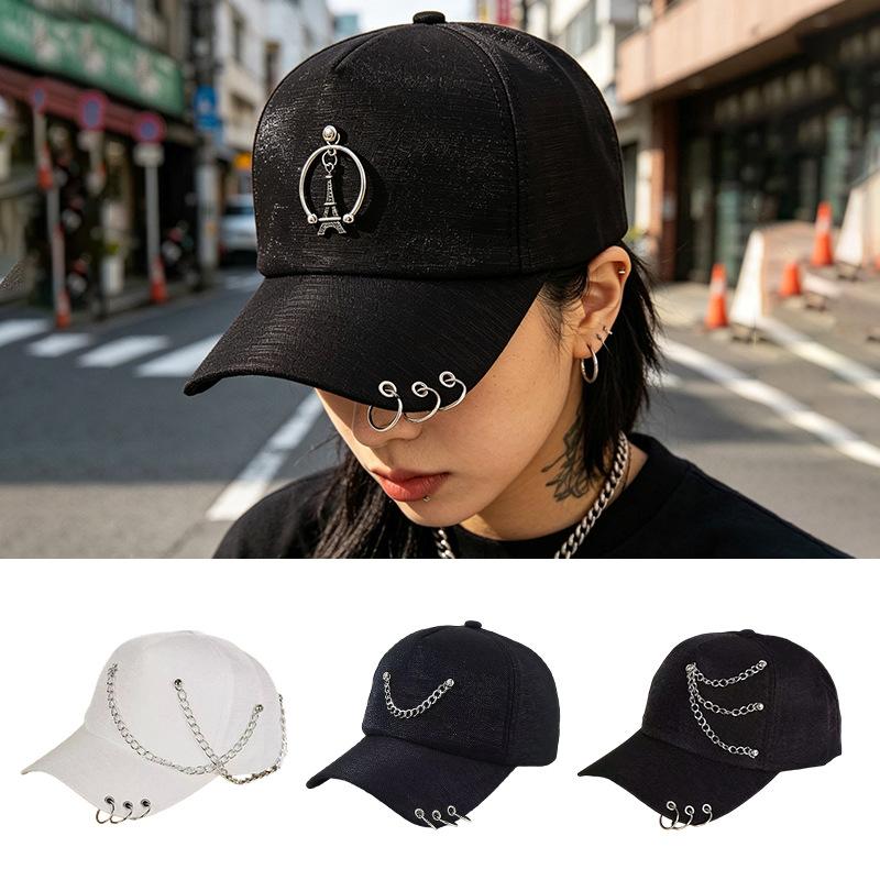 New European and American hip-hop style metal chain baseball cap, male and female couples street trendy brand personalized sunshade cap