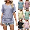 Summer Women's T-shirt with Hollowed Out V-neck Pleated Casual Top