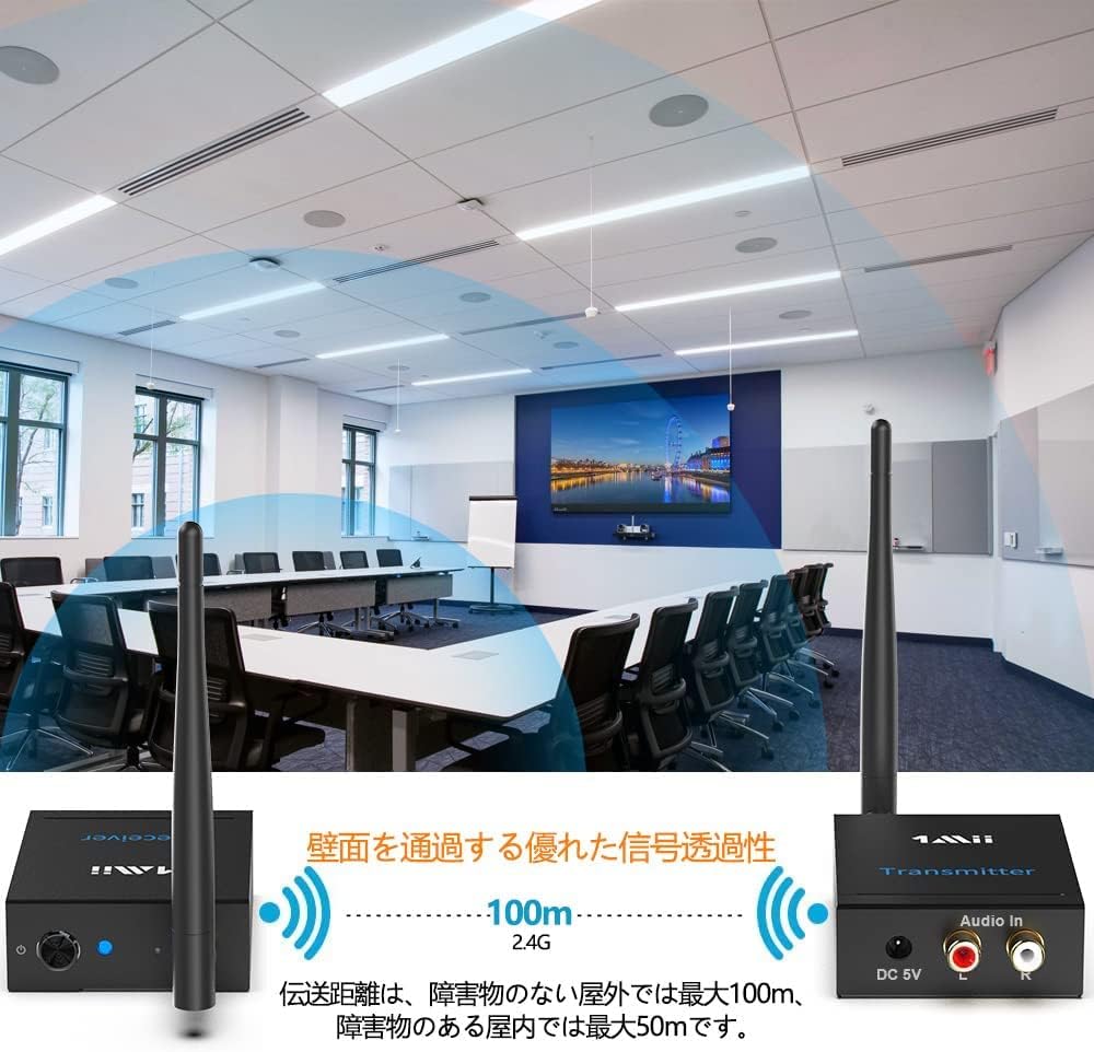 1Mii Wireless Audio Transmitter Receiver No Delay Long Distance Transfer RCA Output Input Set HiFi Sound Quality Broadcasting TV Sound Component Radio