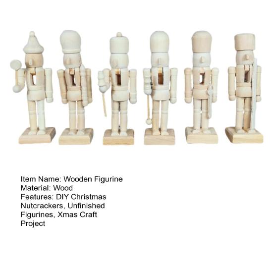6 шт. Неокрашенные рождественские щелкунчики 5 дюймов Деревянные фигурки щелкунчиков Сделай сам Фигурки солдатиков-щелкунчиков Рождественский поделочный проект для взрослых и детей Праздник