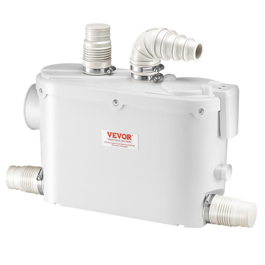 VEVOR Macerator Pump, 500W, 6600 L/h Flow, 26.2 ft/8 m Head, Macerator Sewerage Sump Pump with 3 Water Inlets for Toilet, Basement, Kitchen, Sink