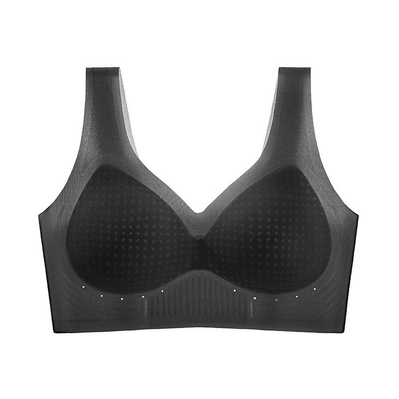 Large size Class A ice silk seamless cold feeling air conditioner hole comfortable fixed cup bra beautiful back summer