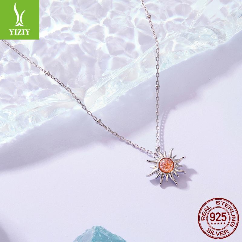 Personality S925 Sterling Silver Sun Necklace Men'S And Women'S Rays Sun Stone Lucky Necklace Clavicle Chain