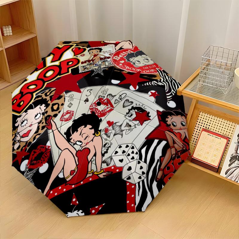 Betty Boop Windproof Auto 8 Rib Folding Umbrella Portable Outdoor Parasol