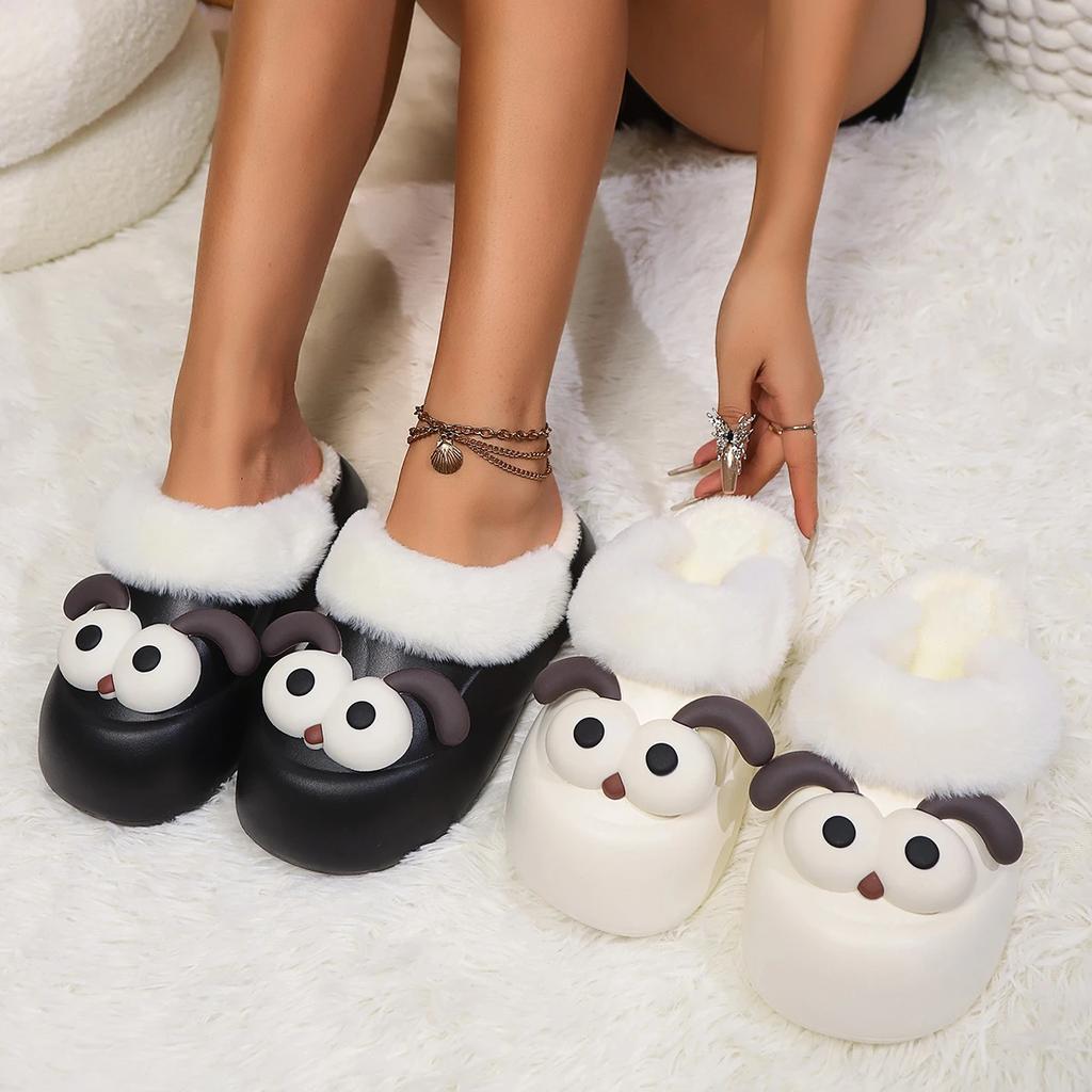 Зимние съемные декоративные женские шерстяные кожаные туфли 2024 года с противоскользящей подошвой и теплыми удобными тапочками Baotou для женщин
