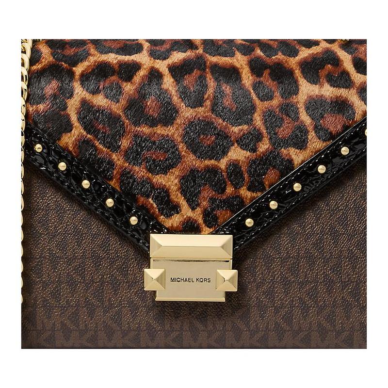 MICHAEL KORS Whitney Brand Logo Leopard Print Calf Hair Shoulder Bag Women's Butter Color