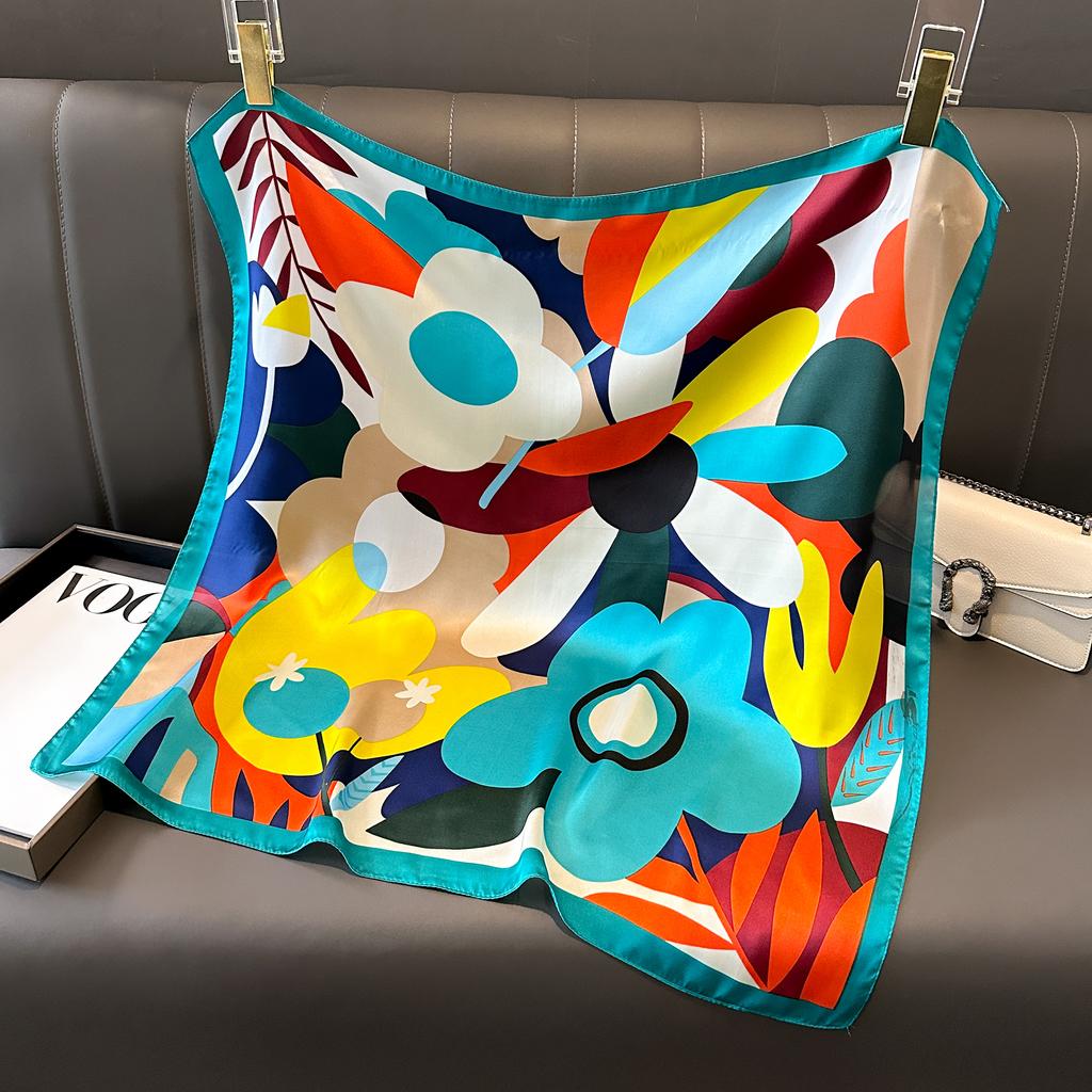 Роскошный квадратный шелковый шарф для женщин, хиджаб, повязки для волос, шейный платок, женская атласная шаль, лента, повязка на голову, модные накидки, бандана