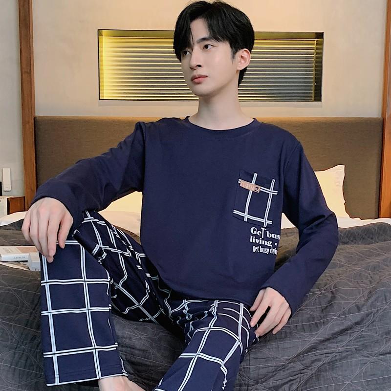 Весенние длинные рукава спальные топы брюки ночная одежда для мужчин хлопковые пижамы костюм мужской мультфильм повседневная домашняя одежда Pjs Homme