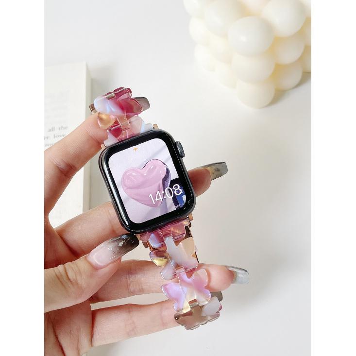 Ремешок Butterfly Resin для Apple Watch S10 - эластичный выдвижной ремешок из смолы для часов женский браслет для iWatch10/9/8/7/6/5/4/3/2/1/Se/Ultra/Ultra2 42 мм