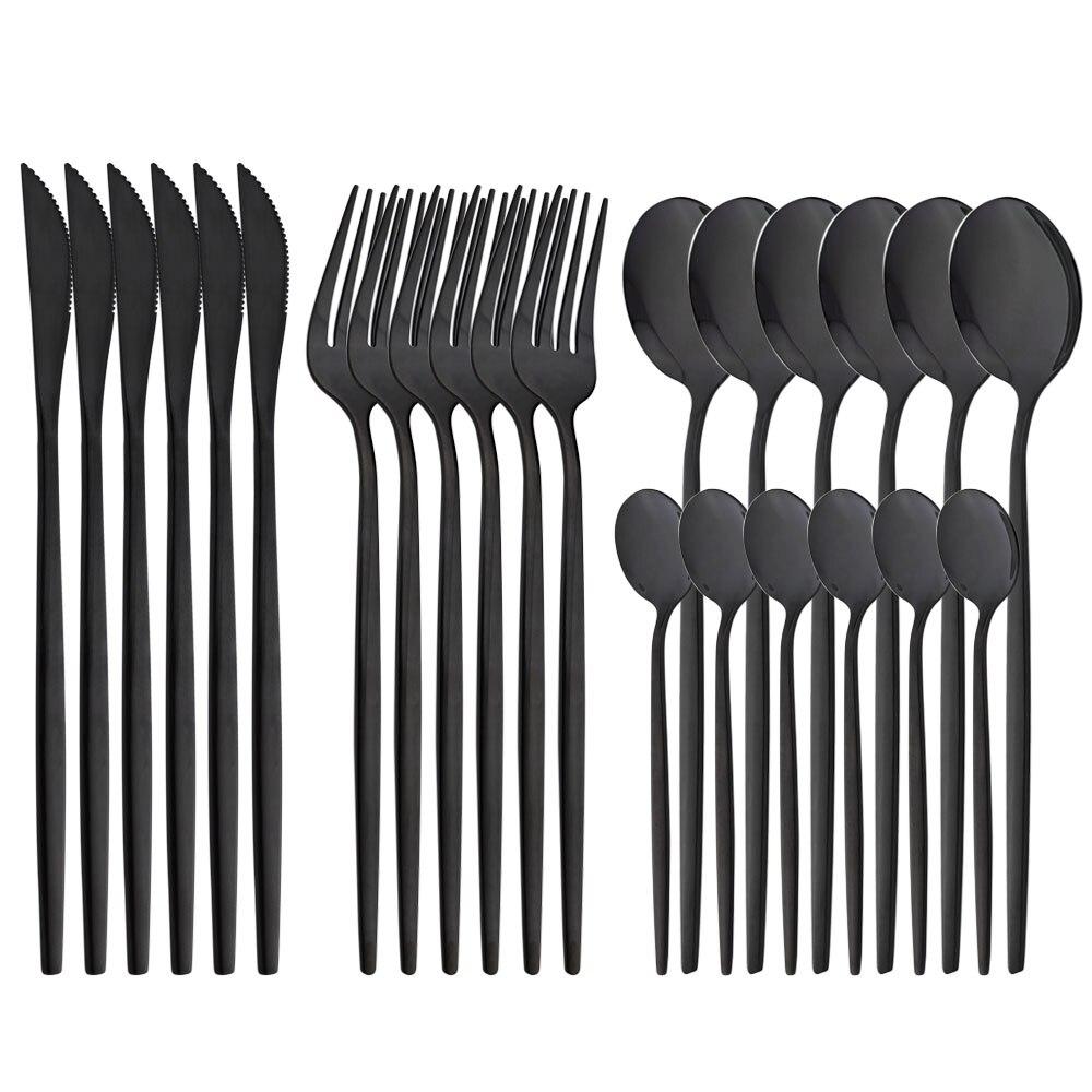 Purple Stainless Steel Cutlery Set 24pc For 6 Flatware Knife Fork Coffee Spoons Tableware Suit Household Kitchen Dinnerware Set