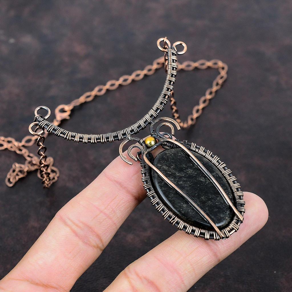 Серебряное ожерелье из обсидиана, медная проволока, регулируемое ожерелье, медные украшения ручной работы, ожерелье из драгоценных камней, достойный ювелирный подарок для мамы