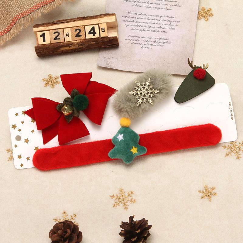 Christmas Snap Ring Four-piece Set Christmas Small Gift Gift Bow Cute Hair Accessories Set