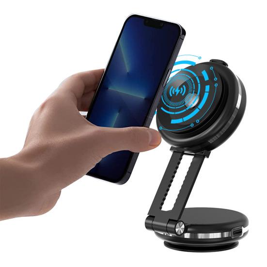 Магнитный держатель для телефона с двумя присосками, беспроводная зарядка, регулируемое крепление на приборную панель автомобиля для дома
