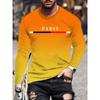 Men Gradient Paris Graphic Print T-shirt, Casual Long-sleeved Round Neck T-shirt, Men's Outdoor Clothing Spring And Autumn Wear