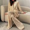 Women Sequin Shirt Pants Lapel V Neck Baggy Long Sleeve Mid Length Coat Wide Leg Oversized Trousers for Parties Club Celebrity Outfit