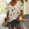 Women Short Sleeves V-Neck T-Shirts Cute Bee Printing Casual Pullover Sleeves Oversized Tee Shirt Female Fashion Clothing Summer