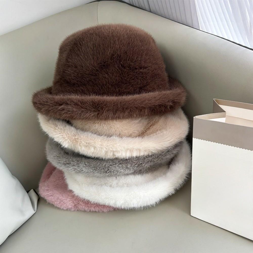 Thick Fur Bucket Hat Windproof Furry Beanies Hat Fashion Winter Fisherman Hat Winter