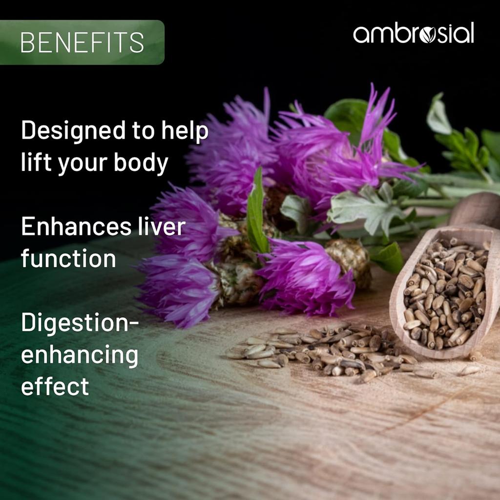 AMBROSIAL Молочный чертополох Добавка для детоксикации печени Капсулы с расторопшей для печени с корнем одуванчика (Упаковка 1-60 капсул)