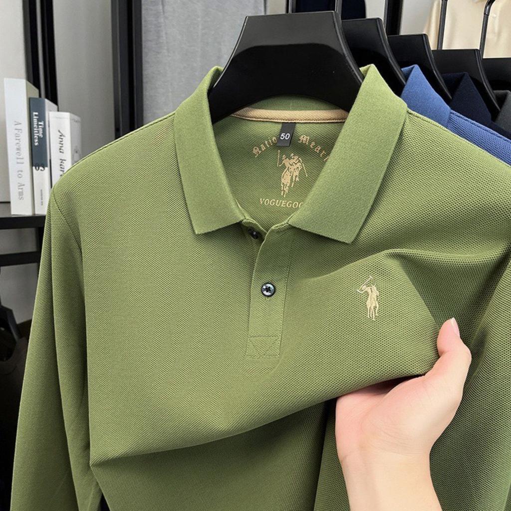 TrendHub 100% Pure Cotton Men's Long Sleeved Polo Shirt Embroidery Classic Paul Casual T-shirt