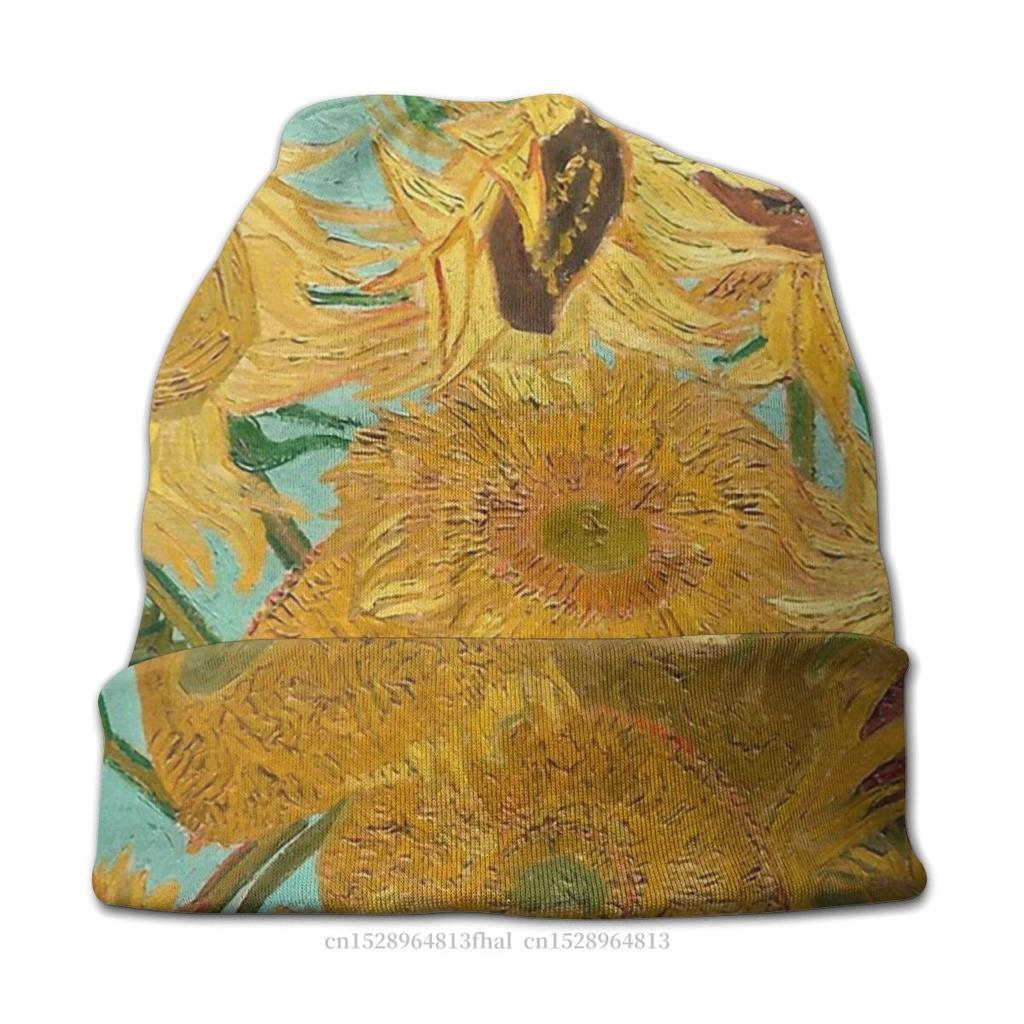 Шапки с капюшоном Винсент Ван Гог Художник Унисекс Женская вязаная шапка Ваза с двенадцатью подсолнухами Зимняя теплая шапка Skullies Шапочки Шапки