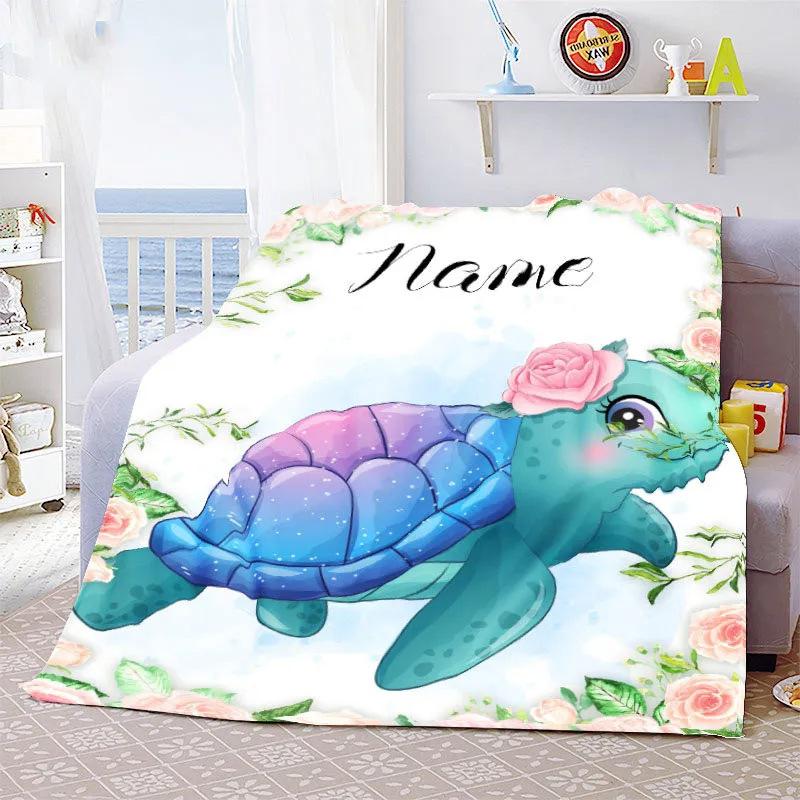 Personalized Name Blanket Cartoon Animal Digital Print Flannel Blanket Fun Gift Blanket