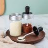 LISM Glass Condiment Jars and Oil Bottle Set with Bamboo Tray