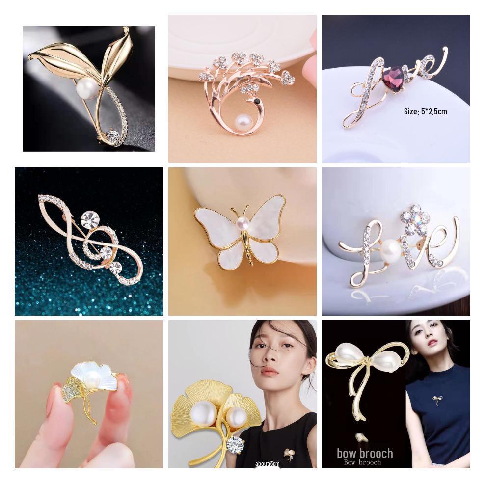 High-End Alloy Brooch with Pearl Imitation and Rhinestone Corsage Pin - Fashion Accessory