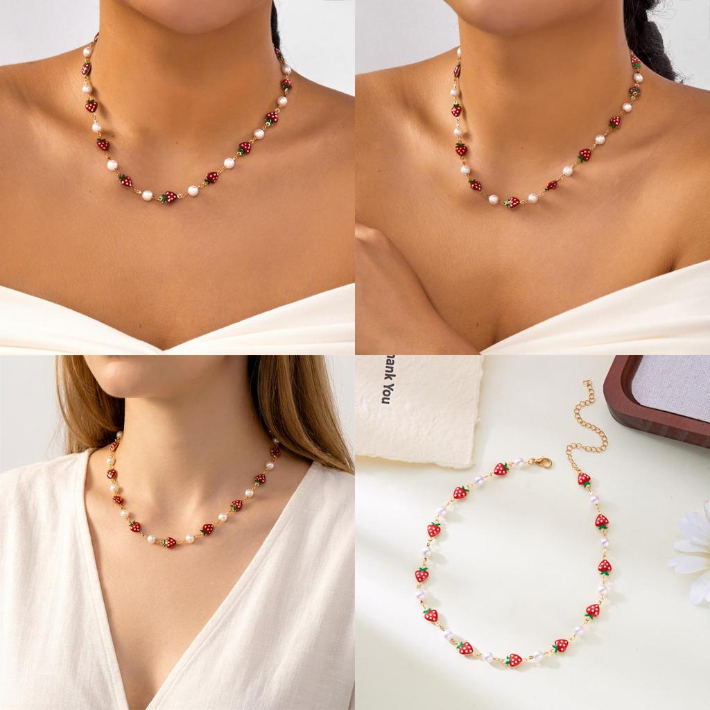 Летнее клубничное фруктовое ожерелье со сплавной цепочкой для повседневной женской моды